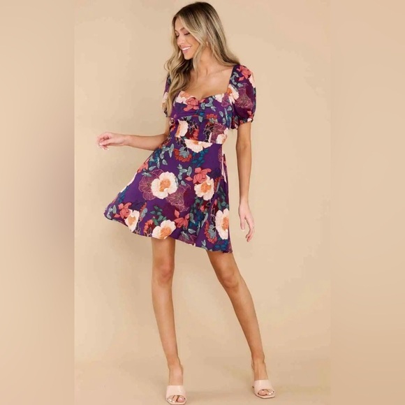 NWT Band Of The Free Aimee Purple Floral Puff Sleeve, MED - Picture 3 of 8